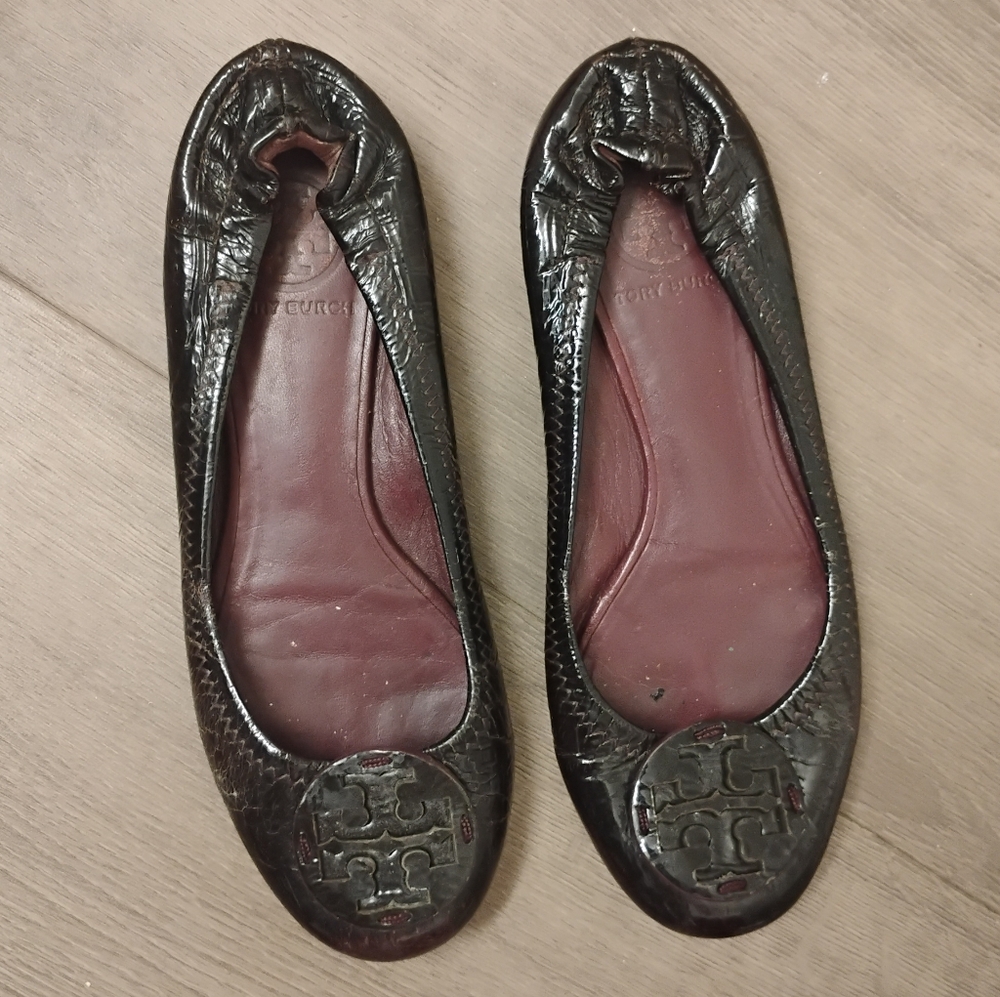 Tory Burch Logo Accent Dark Purple Ballet Flats Fits Sz 6.5